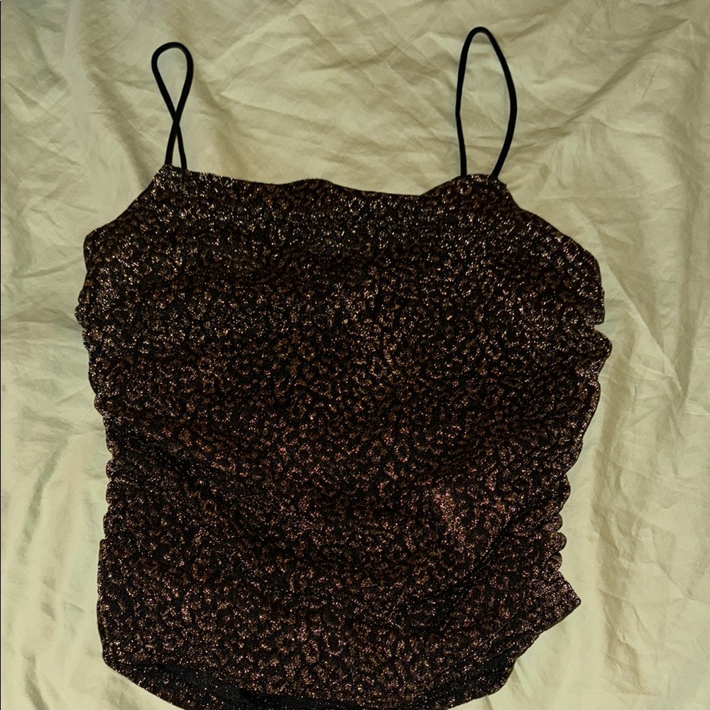 Topshop Black and Brown Ruched Camisole